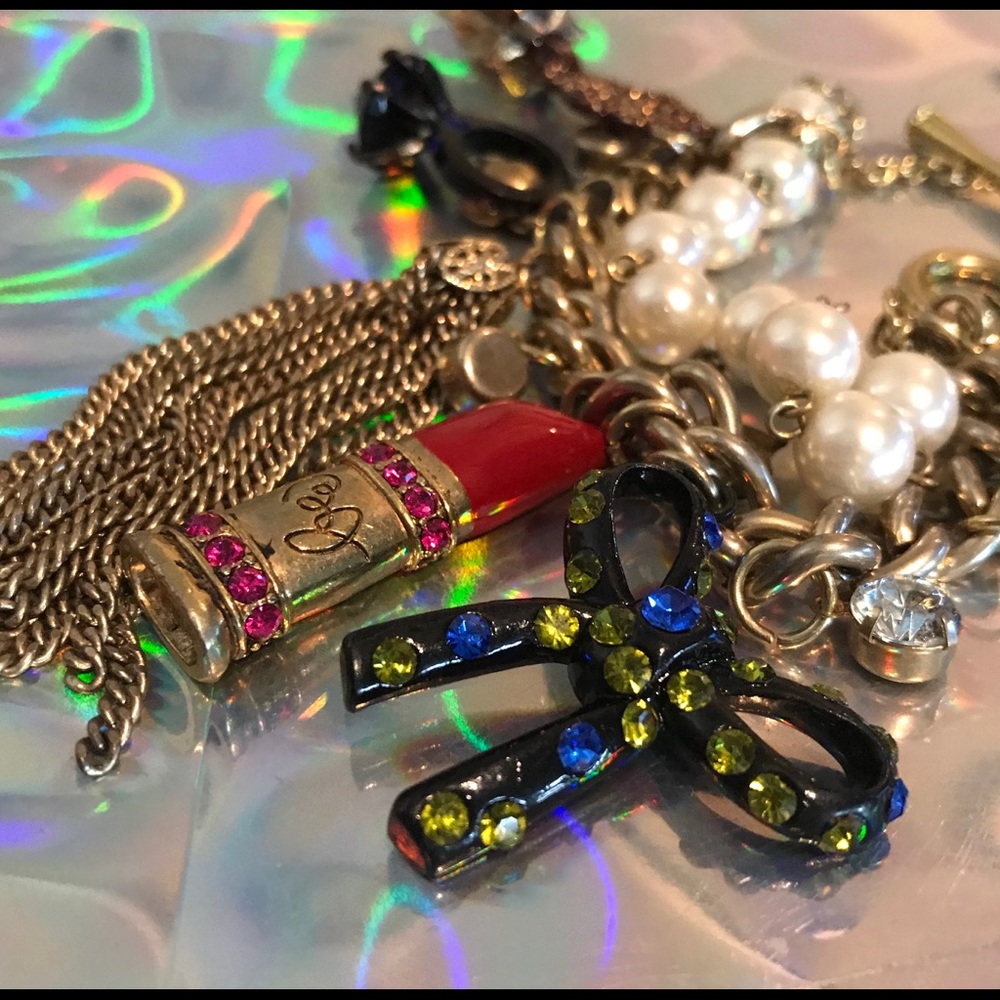 Betsey Johnson charm bracelet vanity lipstick bow